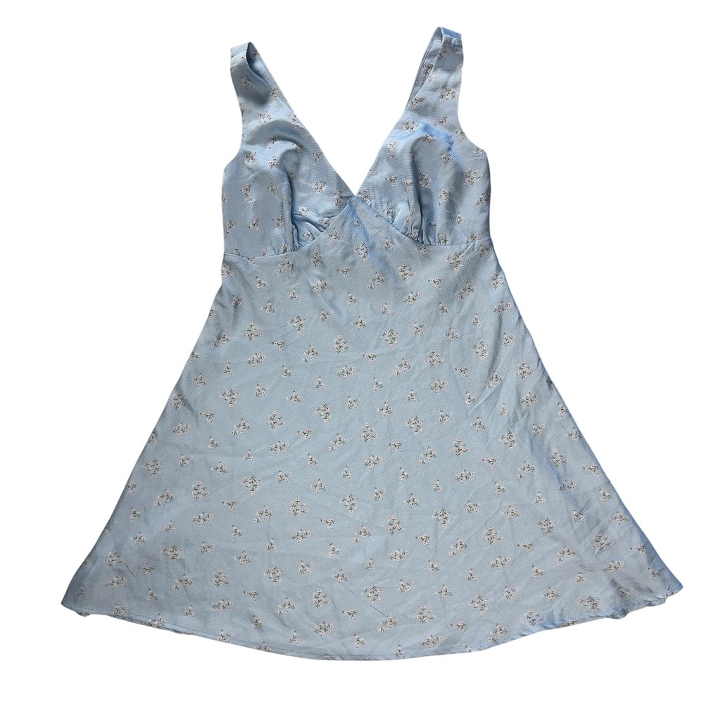 BP. Light Blue Floral Satin V-Neck Mini Dress Sleeveless Women's Size XS